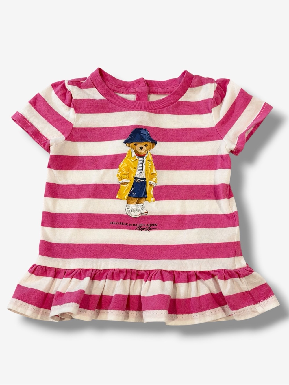 Polo Bear Ralph Lauren Baby Girl Dress Size 9M 9 Months Pink Stripe Raincoat